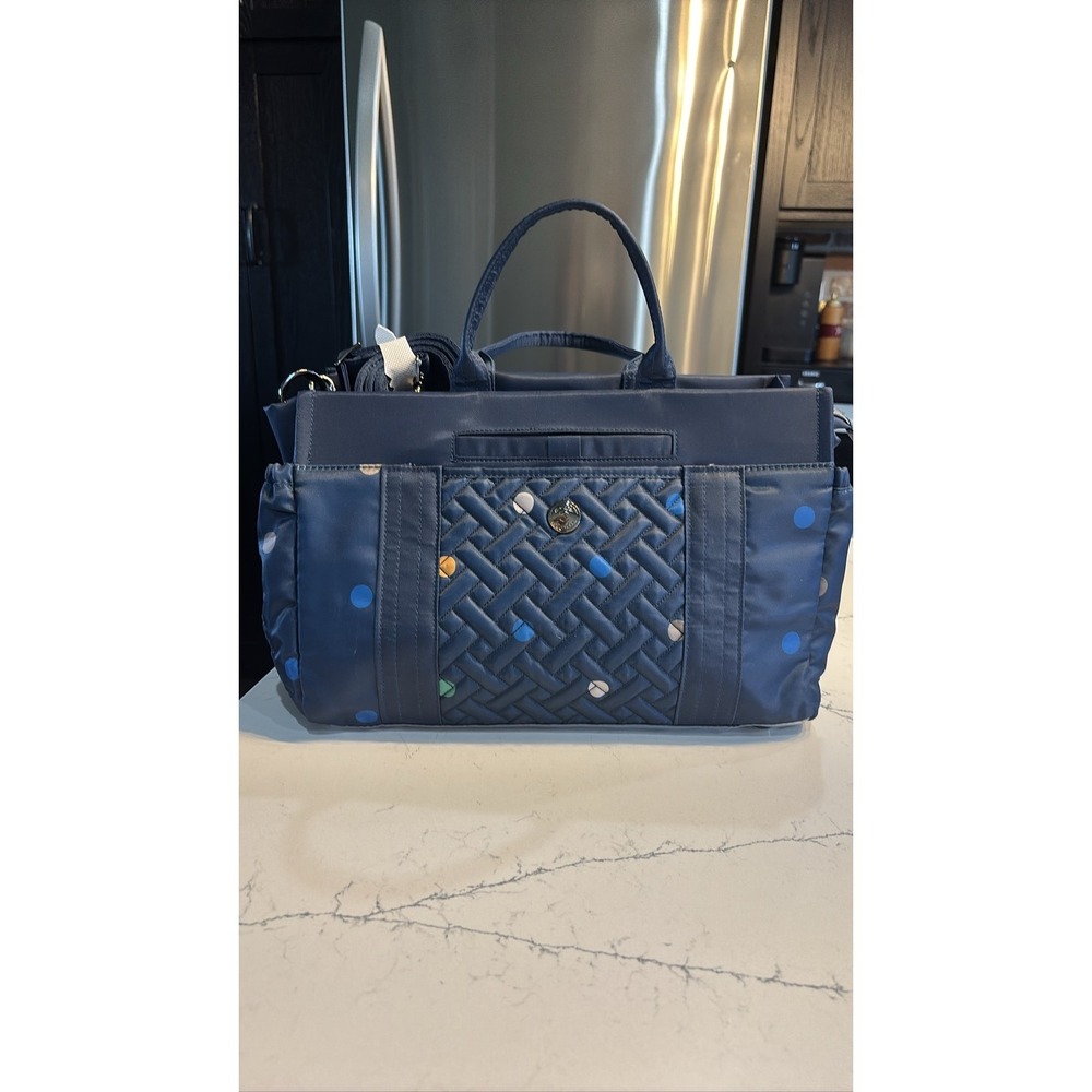 Lug Jumper Carry-All Tote Navy Multidots Quilted Crossbody Bag Travel NEW